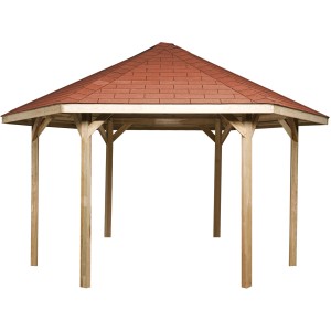 Weka Pavilon 656 Sparset Gr.2, 399x461cm, fa kerti pavilon piros tetővel.
