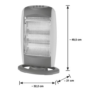 1200 W-os halogén fűtőtest 75°-os oszcillációval, pontszerű fűtéshez beltéren és kültéren.