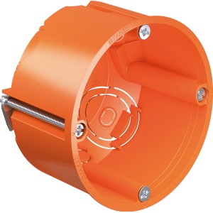 Narancssárga Kaiser üreges falba szerelhető doboz 9063-02, 49 mm mély, elektromos szereléshez.