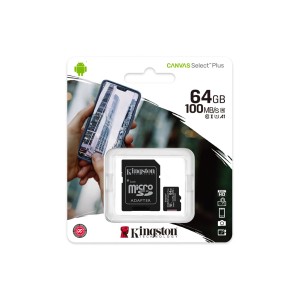 Kingston Canvas Select Plus 64GB MicroSD kártya adapterrel audio tartozékokhoz.