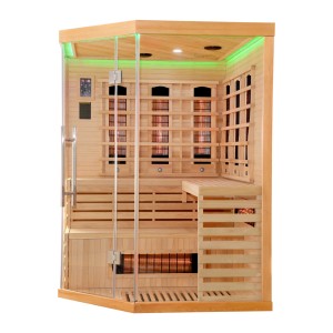 Sanotechnik Deluxe infraszauna 3-4 személy részére, hemlock fából, üvegfronttal és padokkal.