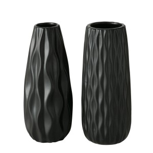 Boltze Home Luana vázák, 2 db-os készlet, fekete, Ø 10x25 cm. Dekoratív kőedény vázák domborműves mintával.