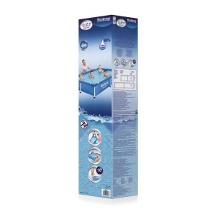 A Bestway 221x150x43cm-es, négyszögletes Steel Pro Frame Pool csomagolása szivattyú nélkül.