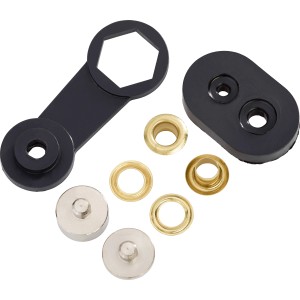 Szemkészlet kötélhúzáshoz, 15 mm, sárgaréz sárga, szerszámmal a szemek rögzítéséhez.