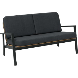 Olary lounge szett: 2 személyes kanapé akácfával és sötét párnákkal.