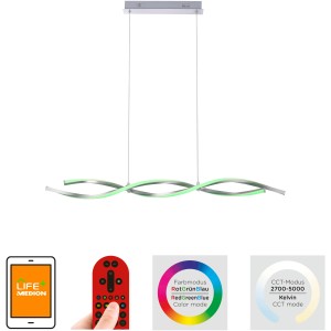 LOLAsmart-Swing okos LED függőlámpa acél színben, hullám design, applikációval és távirányítóval vezérelhető.