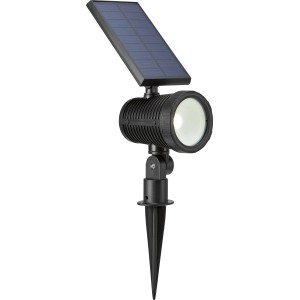 Fekete LED-es napelemes spotlámpa kertbe és teraszra. Napelemes útvonaljelző lámpa földbe szúrható tüskével.