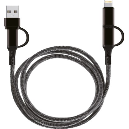 USB 4 az 1-ben USB A USB C Lightning töltő- és adatkábel Fekete