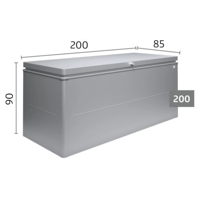 Biohort LoungeBox 200 sötétszürke metál. Téglalap alakú, vízálló univerzális doboz párnákhoz. Méretek: 200x85x90 cm.