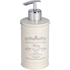 Krémszínű Wenko Home szappanadagoló vintage nyomattal és króm pumpával, 350 ml-es.