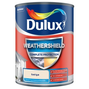 Dulux Weathershield homlokzatfesték doboz, bézs, matt.