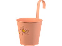 Cink felakasztható cserép lakk. virágminta lazacszín 14,6 cm x 16 cm