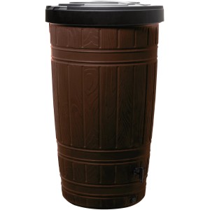 Barna Waterform Woodcan 265 l-es fa hatású esővízgyűjtő fekete fedéllel.