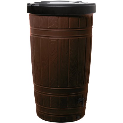 Barna Waterform Woodcan 265 l-es fa hatású esővízgyűjtő fekete fedéllel.
