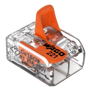 Wago emelőkaros kötőelem, 2 pólusú, vezetékekhez Ø 0,2-4mm², 5 darab