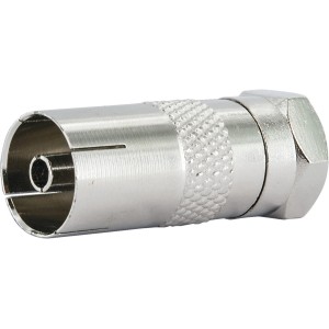 Schwaiger adapter IEC dugó - F aljzat, ezüst színű antenna kábelhez.