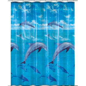 Többszínű delfines zuhanyfüggöny, 180x200 cm, fürdőkádhoz vagy zuhanyzóhoz.