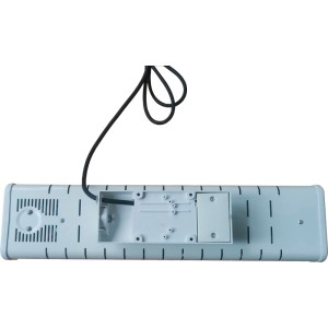 Hátulnézet a fehér kvarc fali fűtőtestről 1200 W kábellel és fali tartóval.