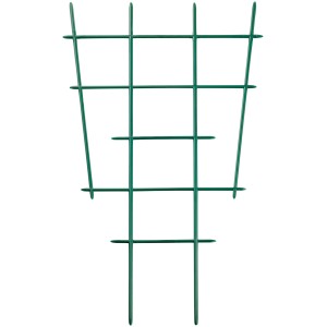 Két zöld, egyenes, 44 cm-es műanyag virágrács cserepes növényekhez.