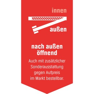 Szimbólum: A bejárati ajtó kifelé nyílik. További felszerelések felár ellenében az OBI áruházban.