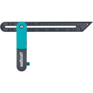 wolfcraft szögmérő vonalzó funkcióval laminált és parketta padlóhoz. Szögmérő szürke és türkiz színben.