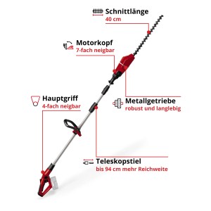 Einhell Power X-Change GE-HH 18/45 Li T Solo: Akkus teleszkópos sövénynyíró magas sövényekhez.