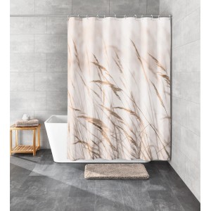 Kleine Wolke Sylt zuhanyfüggöny természetes színben, fű mintával, 180x200 cm.