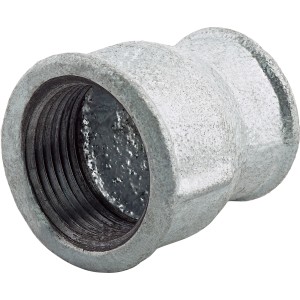 Szürke temperöntvény fitting két különböző méretű belső menettel (24,1 mm és 18,6 mm).