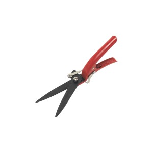 Piros fűnyíró olló, 32 cm, tapadásmentes bevonatú, fekete pengékkel.