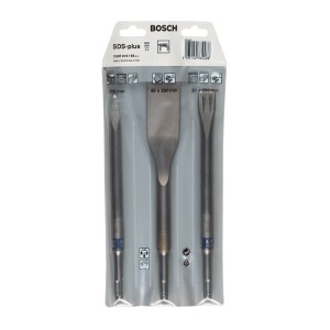Bosch SDS plus vésőkészlet, 3 részes: lapos, hegyes és csempevéső készlet.