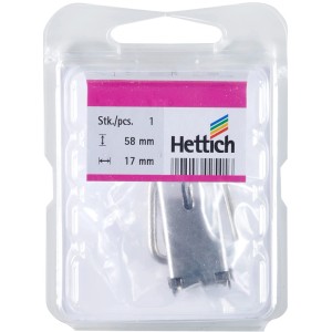 Hettich zárható ládazár, 58x17 mm, rozsdamentes acél. Bútorbiztonság ládákhoz és dobozokhoz.
