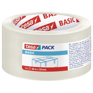 Tesa Basic Pack ragasztószalag, átlátszó, 66m x 50mm, csomagoláshoz és általános használatra.