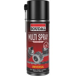 Soudal Multi Spray Universal, sokoldalú kenőanyag különféle alkalmazásokhoz.