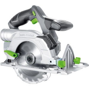 LUX akkus kézi körfűrész A-HKS-20/150 az 1 PowerSystem-ből, ezüst színű, zöld díszítéssel.
