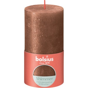 Bolsius Rusztikus Shimmer gyertya réz színben, 130/68 mm. Oszlopos gyertya metálfényű.