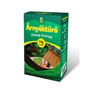 Árnyéktűrő fűmag csomagolása függőágyban pihenő nővel. Ideális sűrű, strapabíró gyephez árnyékban.