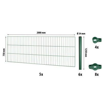 Egyrudas hálós kerítéspanel készlet Classic zöld 75 cm x 1000 cm