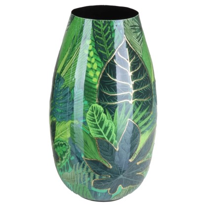A.H.G. Flora váza fém levélmintás arany tükröződések 15 cm x 28 cm zöld
