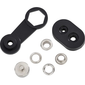 Szemes készlet kötélhúzáshoz, 11,5 mm, sárgaréz szürke, szerszámmal a szemek rögzítéséhez.