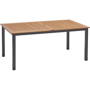 Téglalap alakú Bonlee kerti asztal FSC® fából, barna, 166x90 cm, napernyő lyukkal.