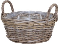 Természetes rattan kerek kúpos füles kosár szürke béléssel 35 cm x 15 cm/22 cm Természetes rattan kerek kúpos füles kosár szürke béléssel 35 cm x 15 cm/22 cm
