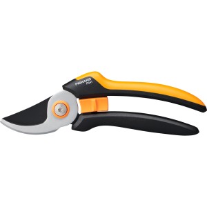 Fiskars Bypass metszőolló Solid P341-L, kerti olló fekete pengével és sárga-fekete nyéllel.
