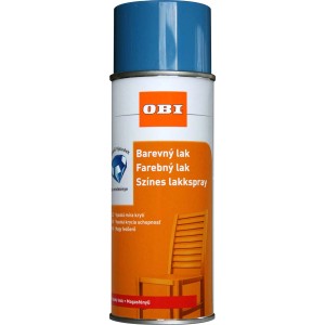 OBI színes spray festék, ideális színes felületekhez beltéren és kültéren.