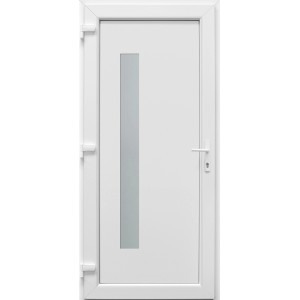 Fehér bejárati ajtó keskeny üvegbetéttel