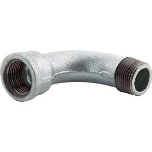 Horganyzott temperöntvény fitting 24,1/24,6 mm csövekhez, 90 fokos könyök belső és külső menettel.