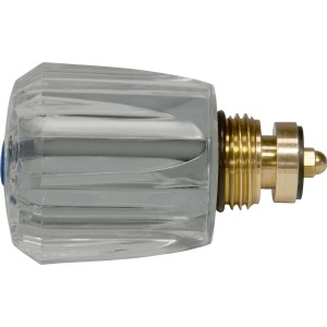 Akril fogantyú, 26 mm, átlátszó, kék hidegvíz jelöléssel, alkatrész csaptelepekhez.