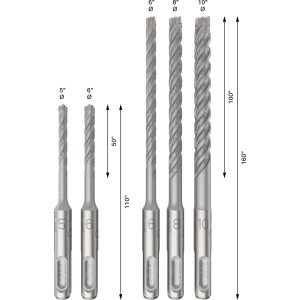 Bosch Hammer Drill Bit Set Pro SDS Plus-5X, 5 darabos, ezüst színben. Fúrófej volfrám-karbid fejjel és 4 spirálhornyú.