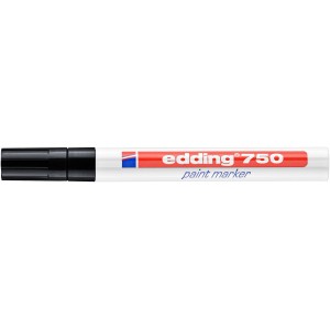 Edding 750 festékmarker, filctoll fekete heggyel és fehér testtel.
