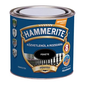 Hammerite fémfesték, fekete, rozsdavédelem közvetlenül a fémre, fényes.
