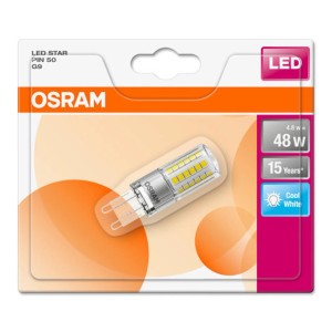 OSRAM G9 LED izzó, 4.8W, hideg fehér, csomagolásban.